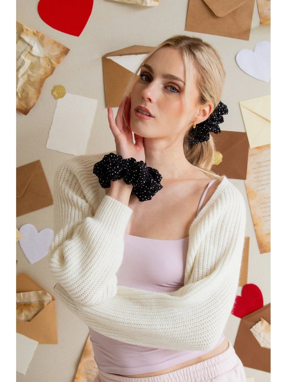 Andi Black & White Polka Dot Jumbo Hair Scrunchie